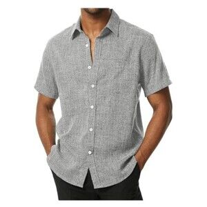 COOFANDY Mens Linen Blend Shirt XXL Black Short Sleeve Casual Nautical Button Up